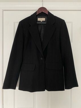 Karen Millen Black Wool Blend Pinstripe Tailored Blazer Size 10
